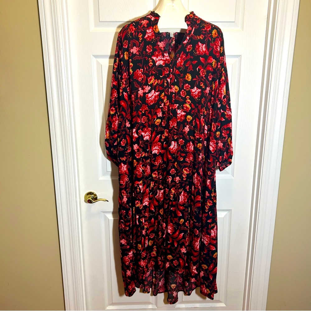 Floral Red and Black Women's Dress
